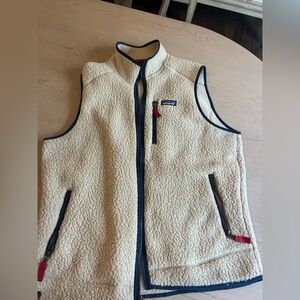 Patagonia Tan Fleece Vest with Navy Trim